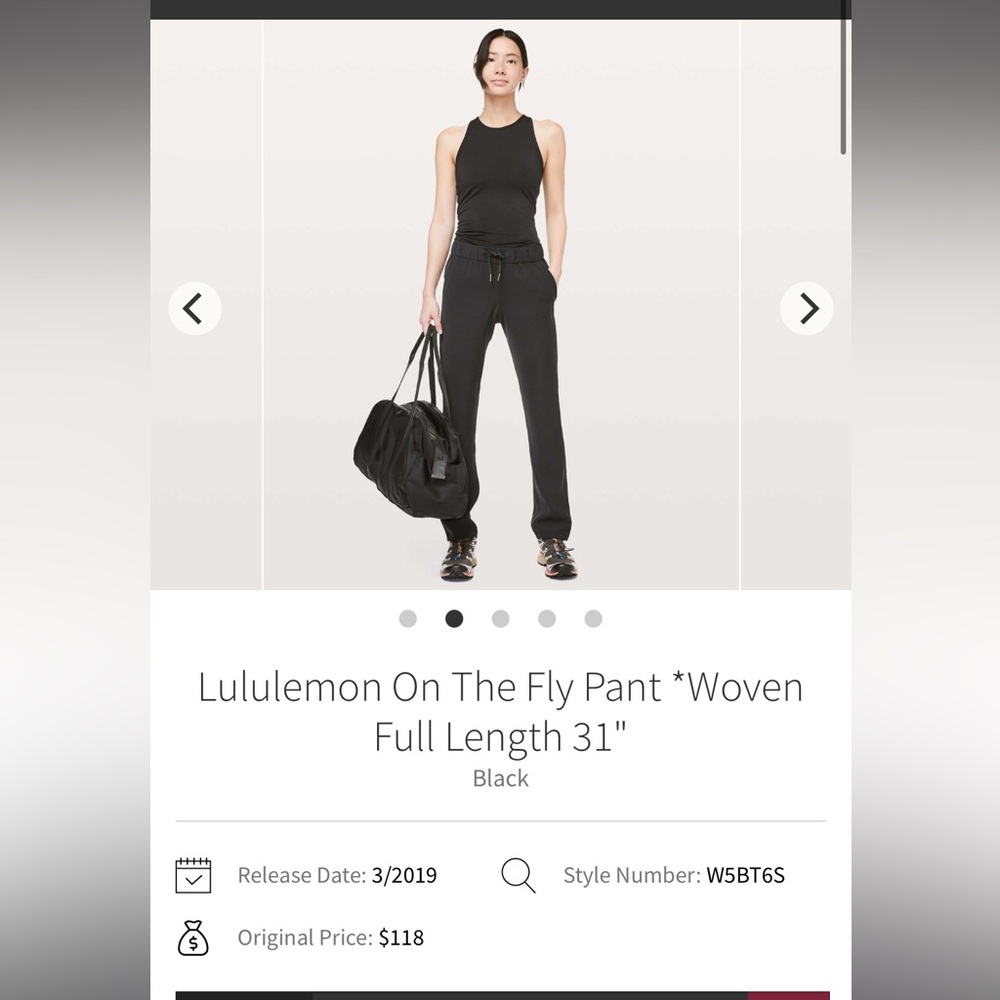 Lululemon On The Fly Pant *Woven Full Length 31"
Black